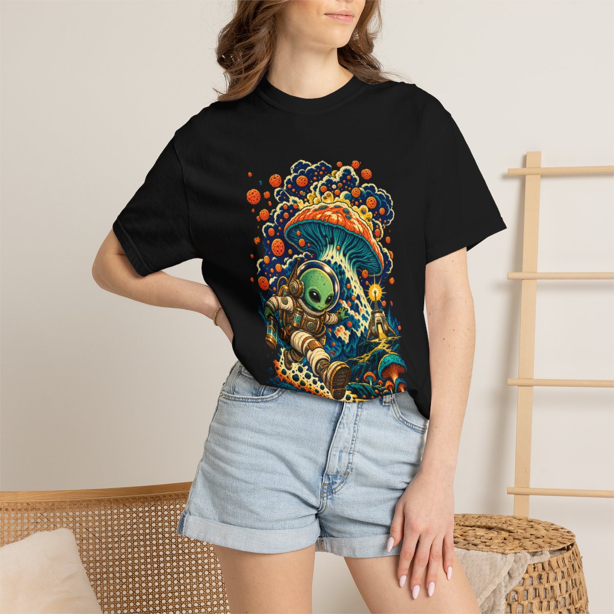 Last Spore Tee worn Printify context view on a Black Comfort Colors 1717 tee