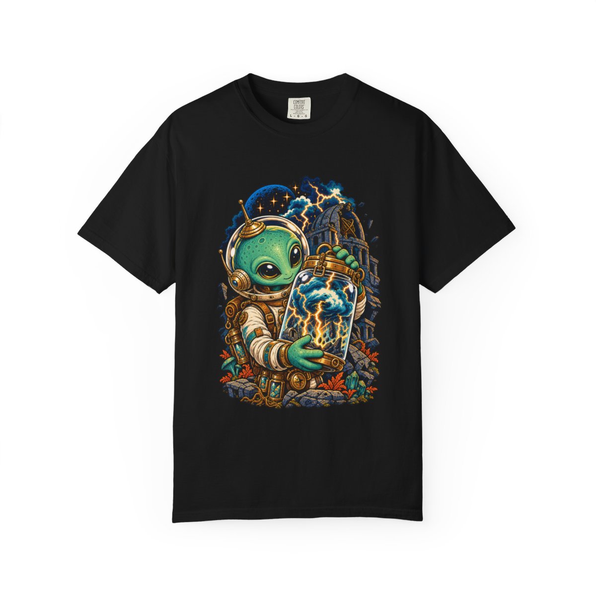 Storm Jar Tee large front print on a Black Comfort Colors 1717 tee