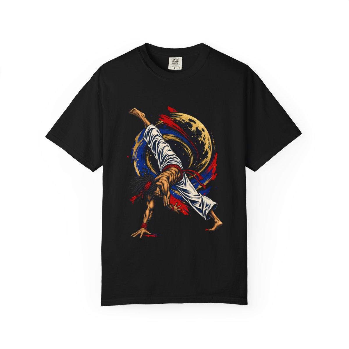Gravity Sweep Tee large front print on a Black Comfort Colors 1717 tee
