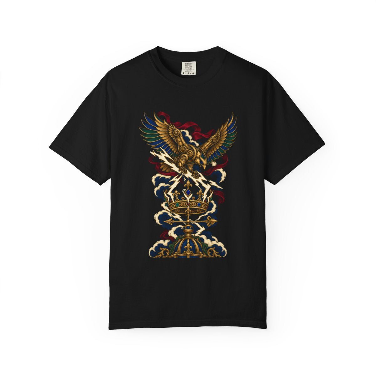Storm Regent Tee large front print on a Black Comfort Colors 1717 tee