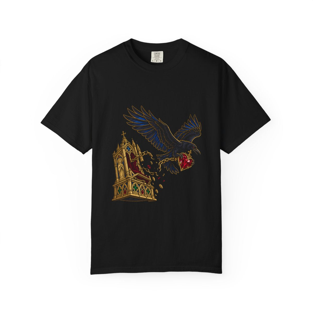 Relic Thief Tee large front print on a Black Comfort Colors 1717 tee
