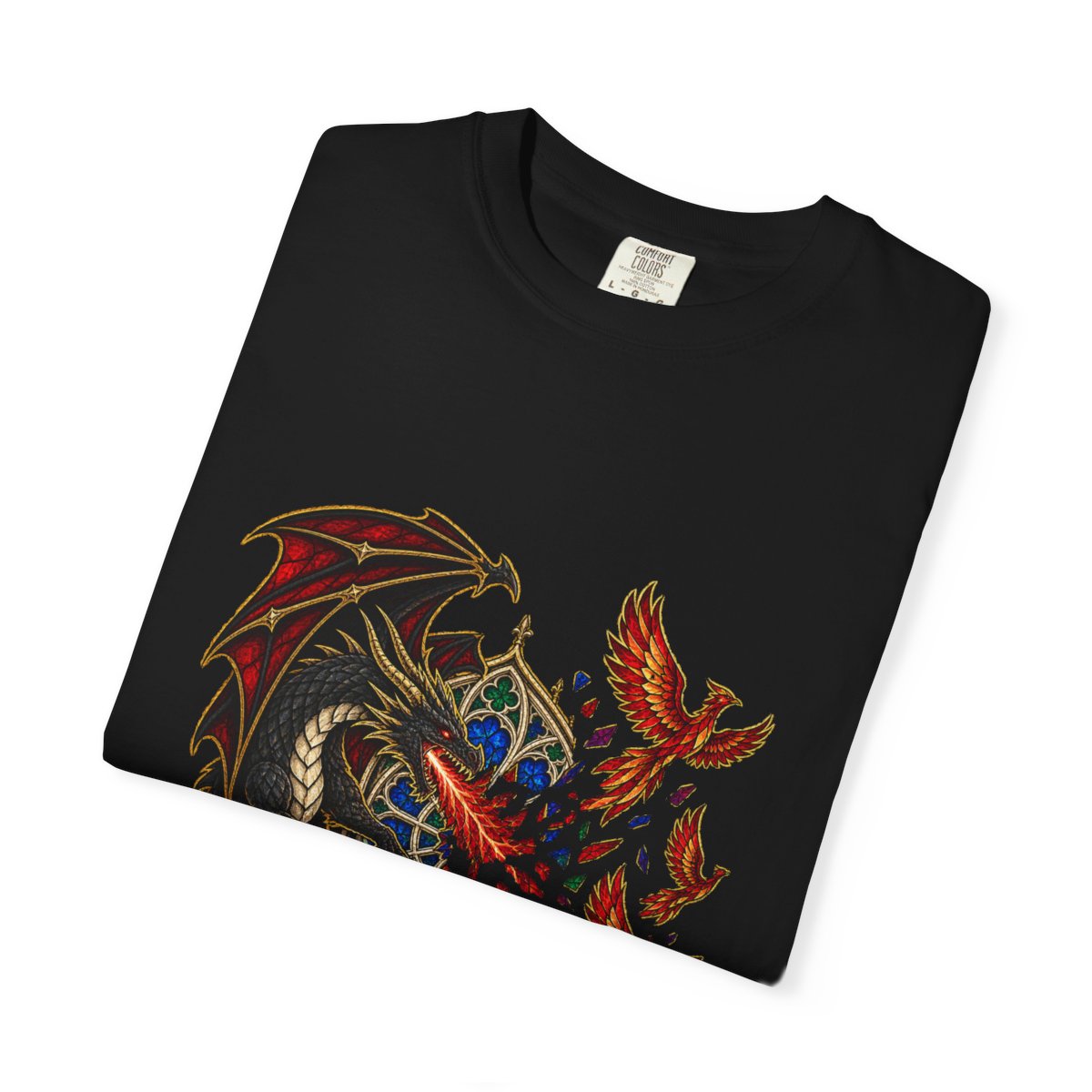 Rosefire Tee folded front print detail