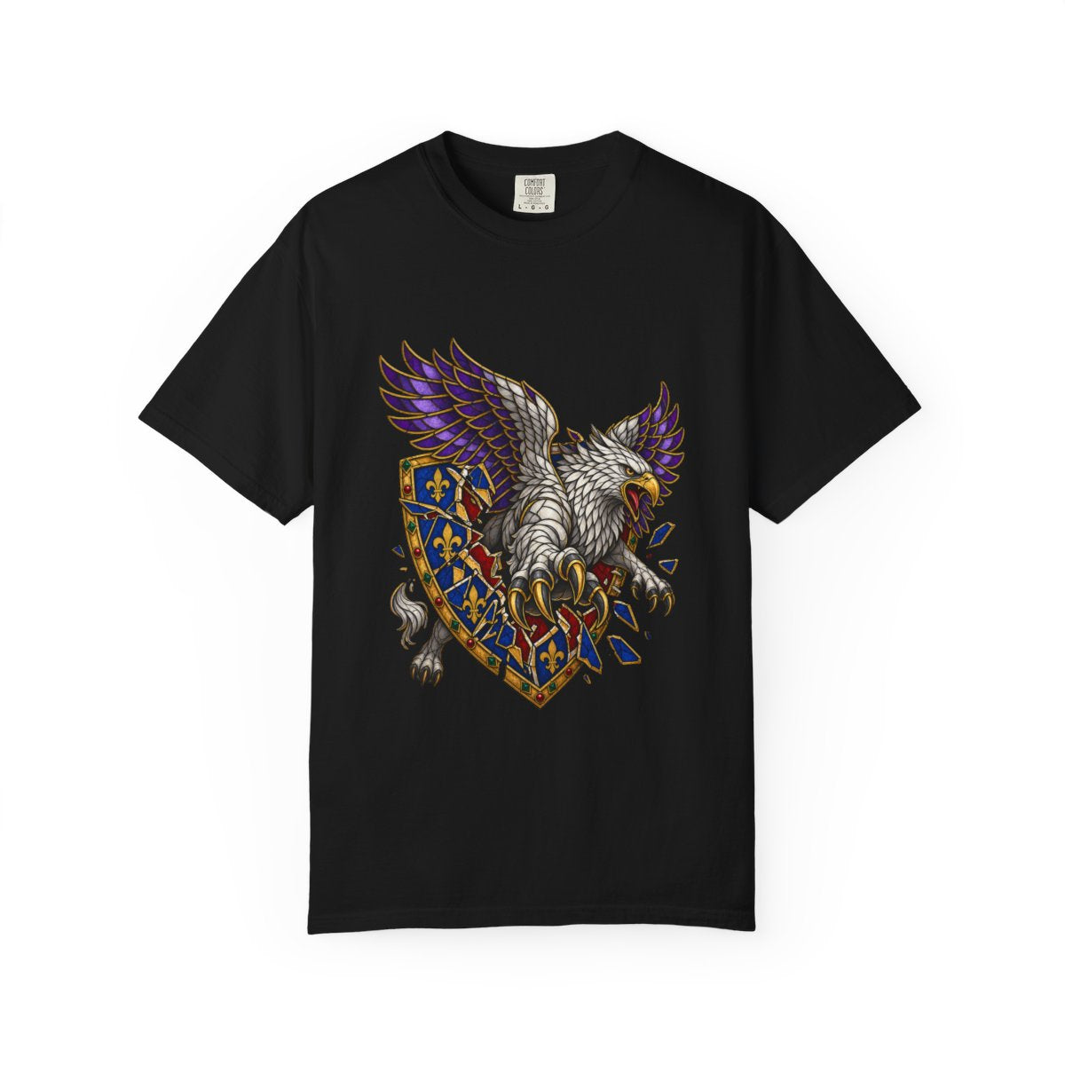 Shatterwing Tee large front print on a Black Comfort Colors 1717 tee
