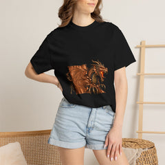Copper Wyrm Tee worn Printify context view on a Black Comfort Colors 1717 tee