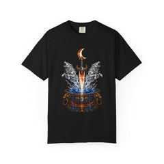 Moon Temper Tee large front print on a Black Comfort Colors 1717 tee