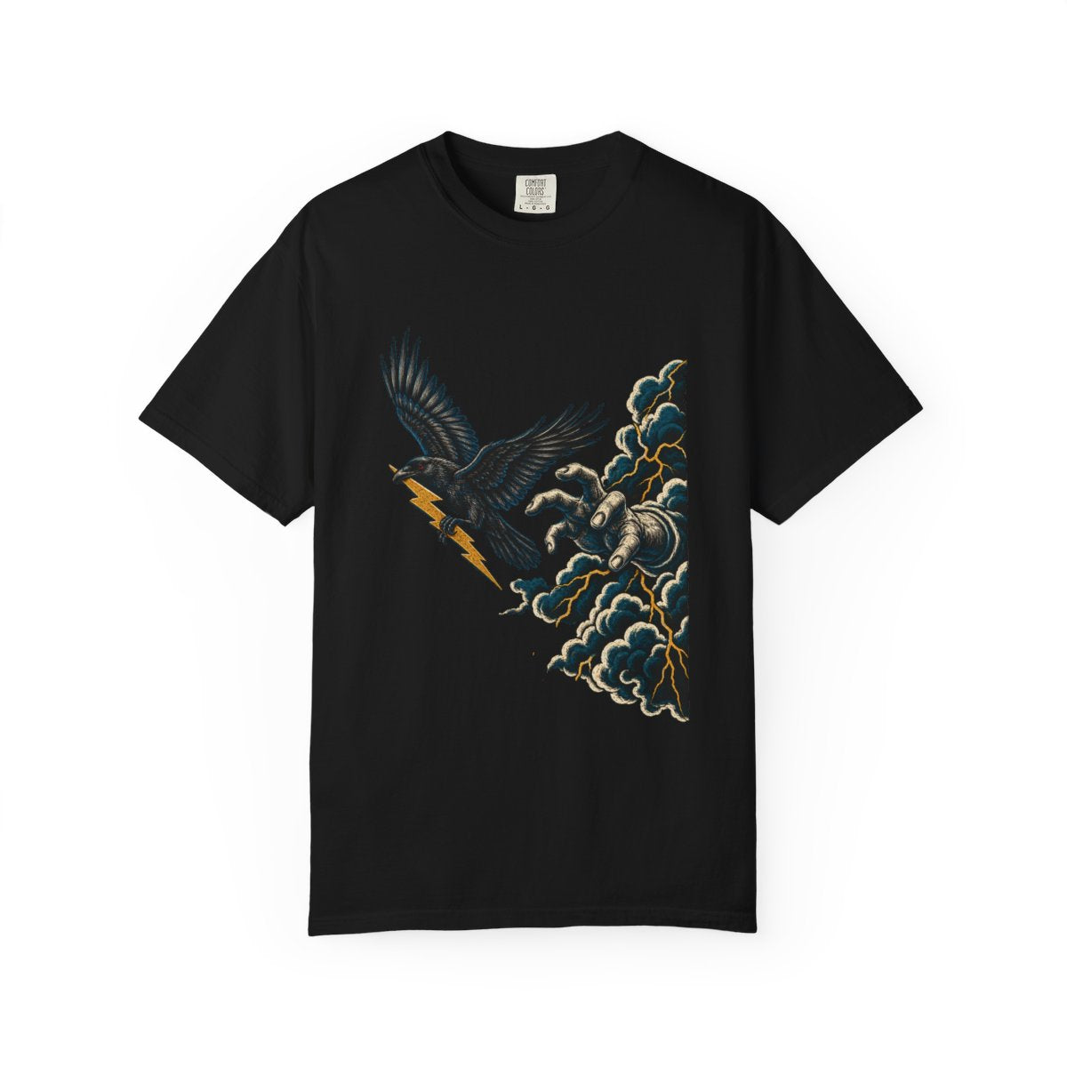 Bolt Thief Tee large front print on a Black Comfort Colors 1717 tee