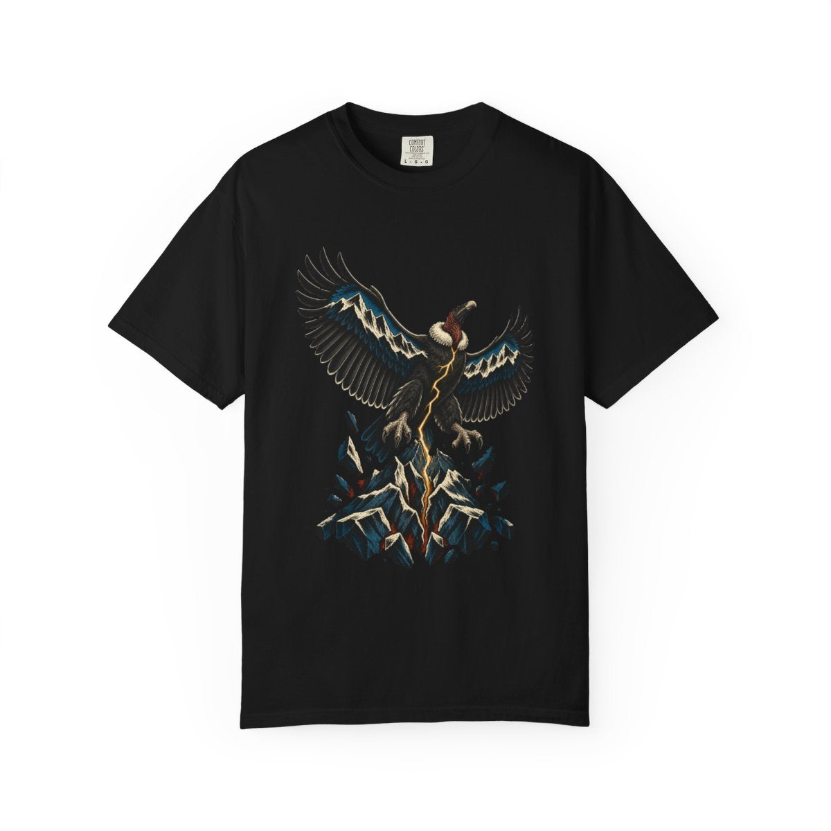 Mountainwake Condor Tee large front print on a Black Comfort Colors 1717 tee