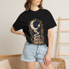 Moonspindle Tee worn Printify context view on a Black Comfort Colors 1717 tee