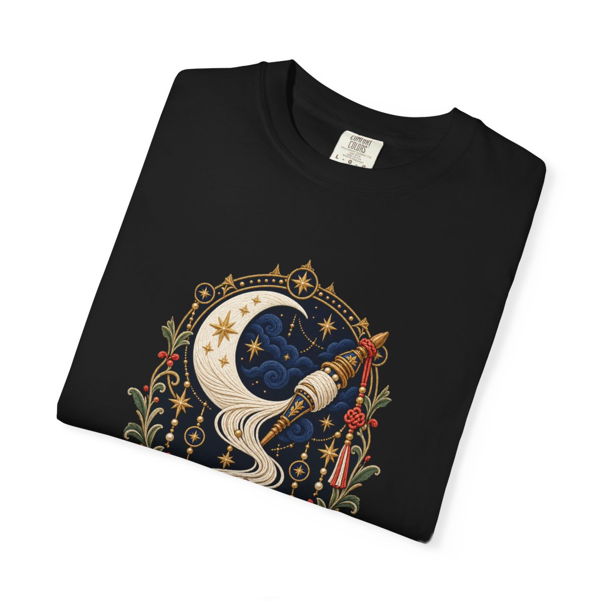 Moonspindle Tee folded front print detail
