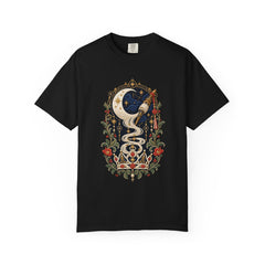 Moonspindle Tee large front print on a Black Comfort Colors 1717 tee