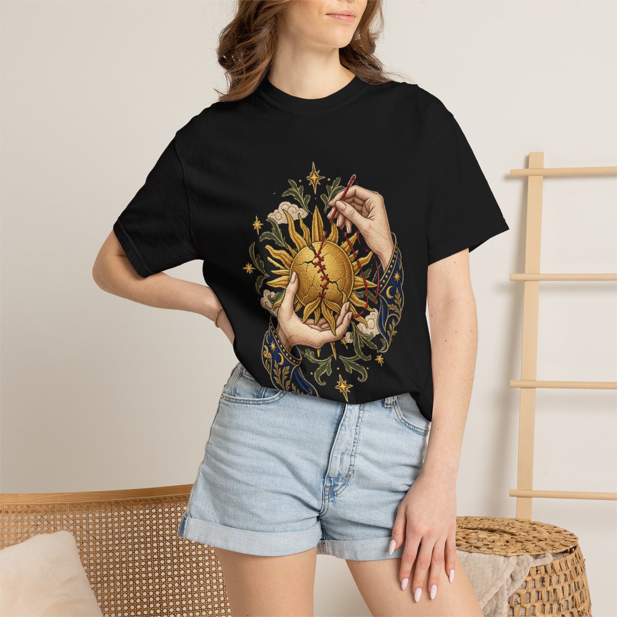 Sunmender Tee worn Printify context view on a Black Comfort Colors 1717 tee