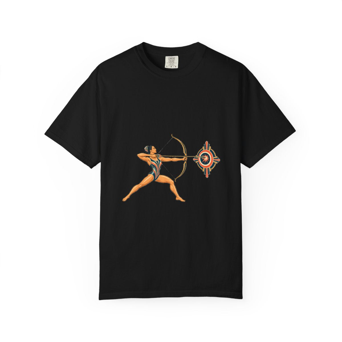 Dead Center Tee large front print on a Black Comfort Colors 1717 tee