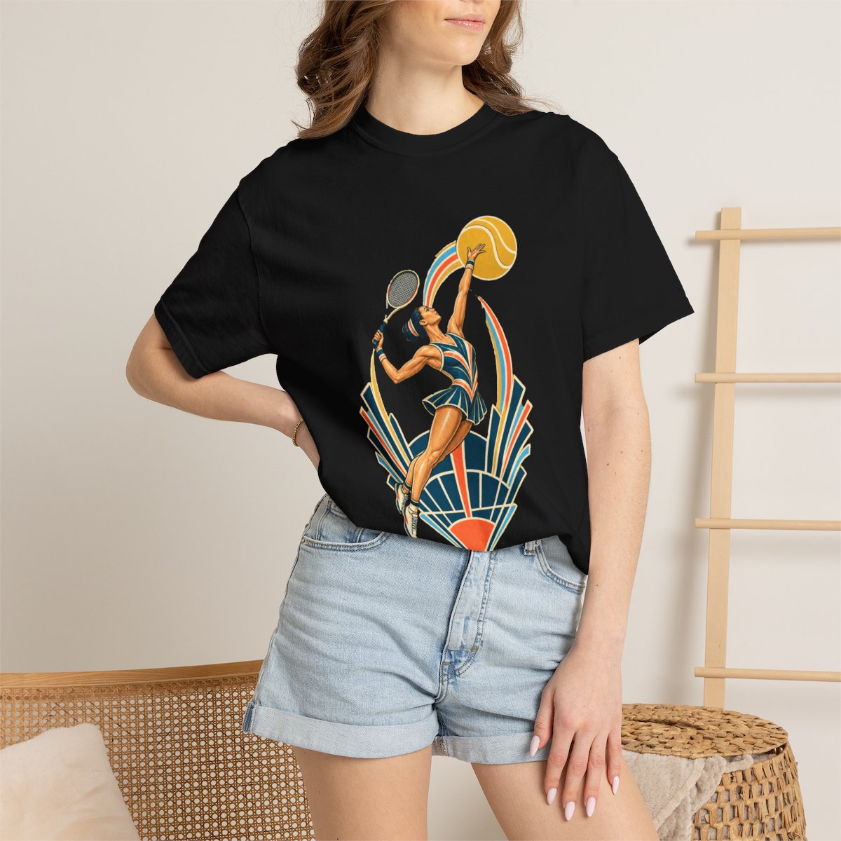 Match Point Tee worn Printify context view on a Black Comfort Colors 1717 tee