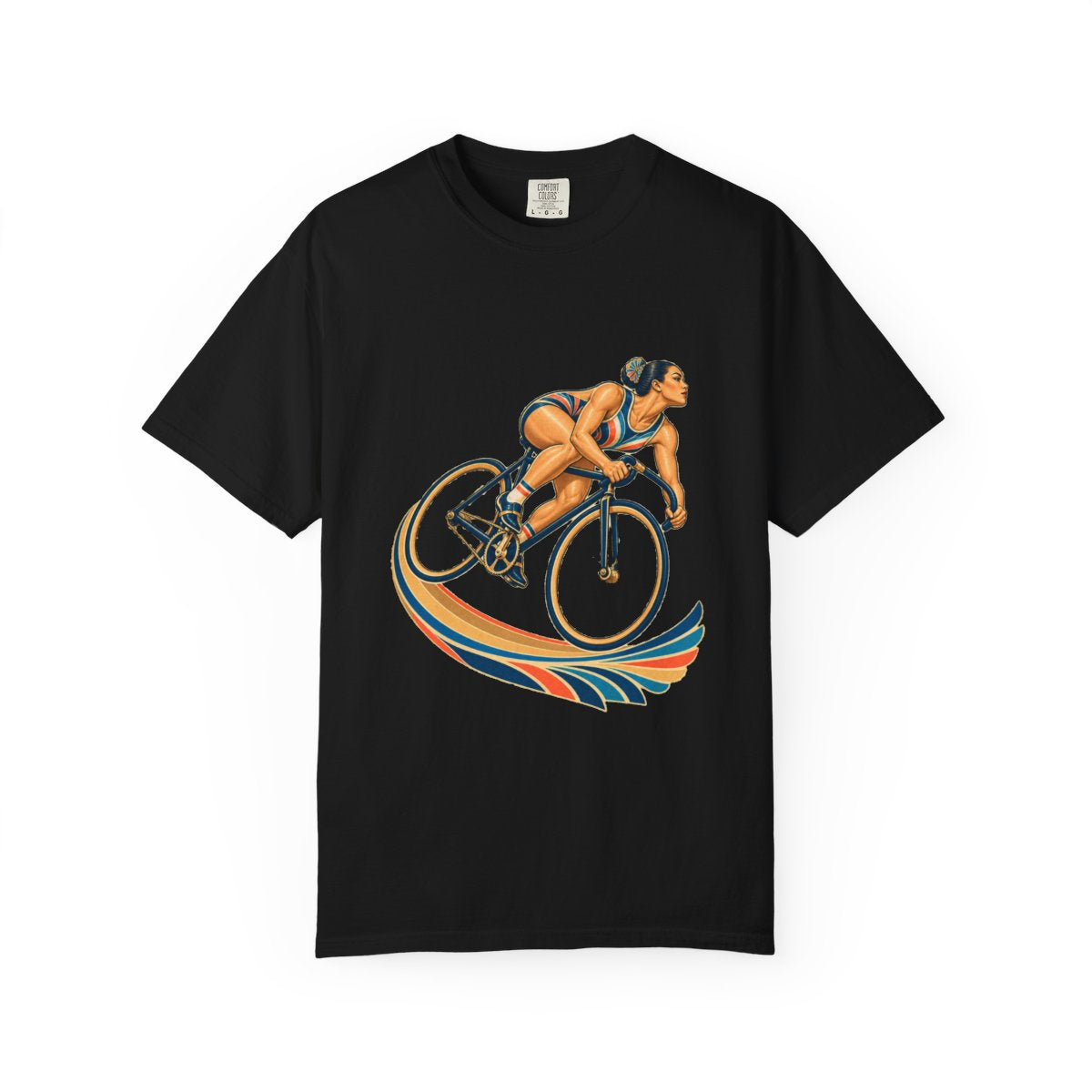 Victory Lap Tee large front print on a Black Comfort Colors 1717 tee