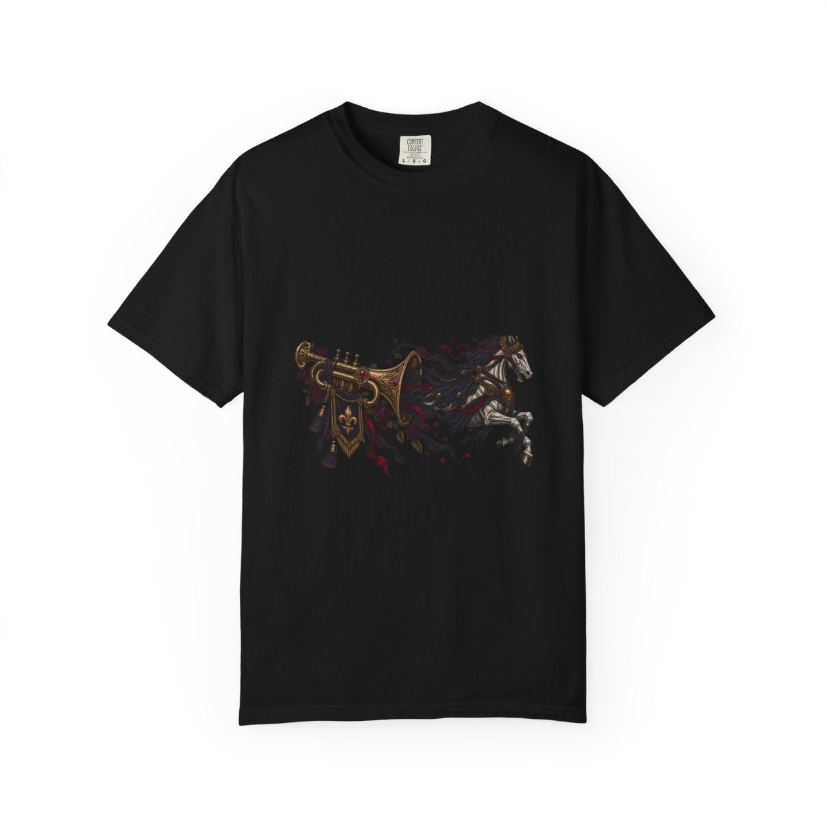 Funeral Brass Tee large front print on a Black Comfort Colors 1717 tee