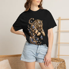 Faultline Tiger Tee worn Printify context view on a Black Comfort Colors 1717 tee