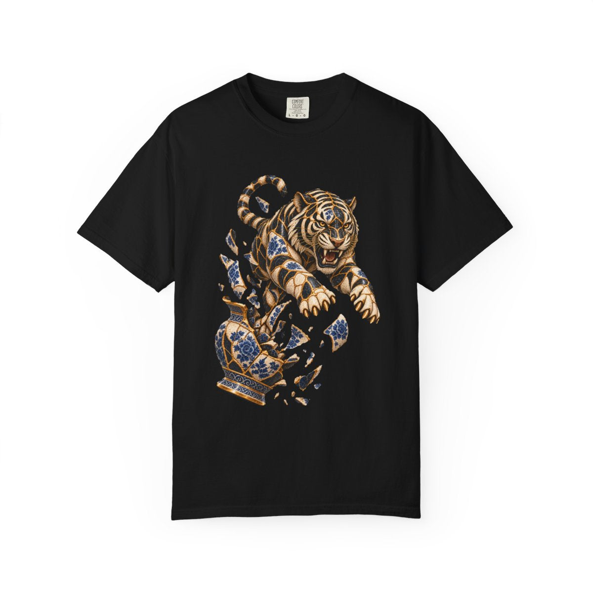 Faultline Tiger Tee large front print on a Black Comfort Colors 1717 tee