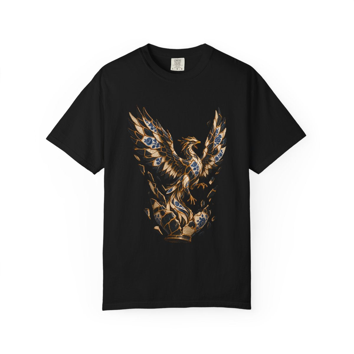 Kilnfire Phoenix Tee large front print on a Black Comfort Colors 1717 tee
