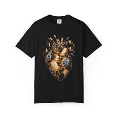 Mended Heart Tee large front print on a Black Comfort Colors 1717 tee