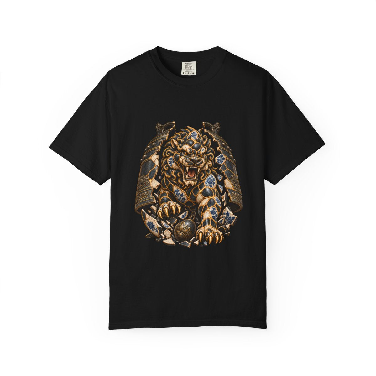 Temple Fang Tee large front print on a Black Comfort Colors 1717 tee