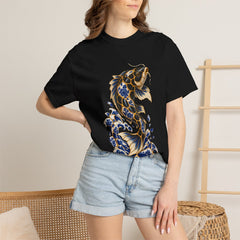 Tidebreaker Koi Tee worn Printify context view on a Black Comfort Colors 1717 tee