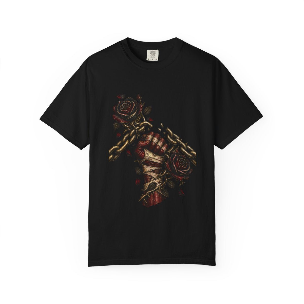 Chain Bloom Tee large front print on a Black Comfort Colors 1717 tee
