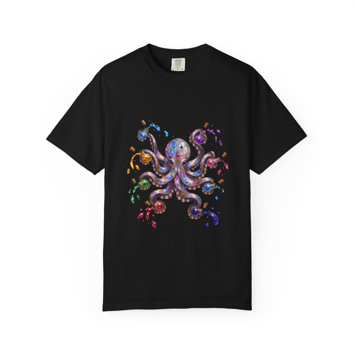 Reef Alchemist Tee large front print on a Black Comfort Colors 1717 tee