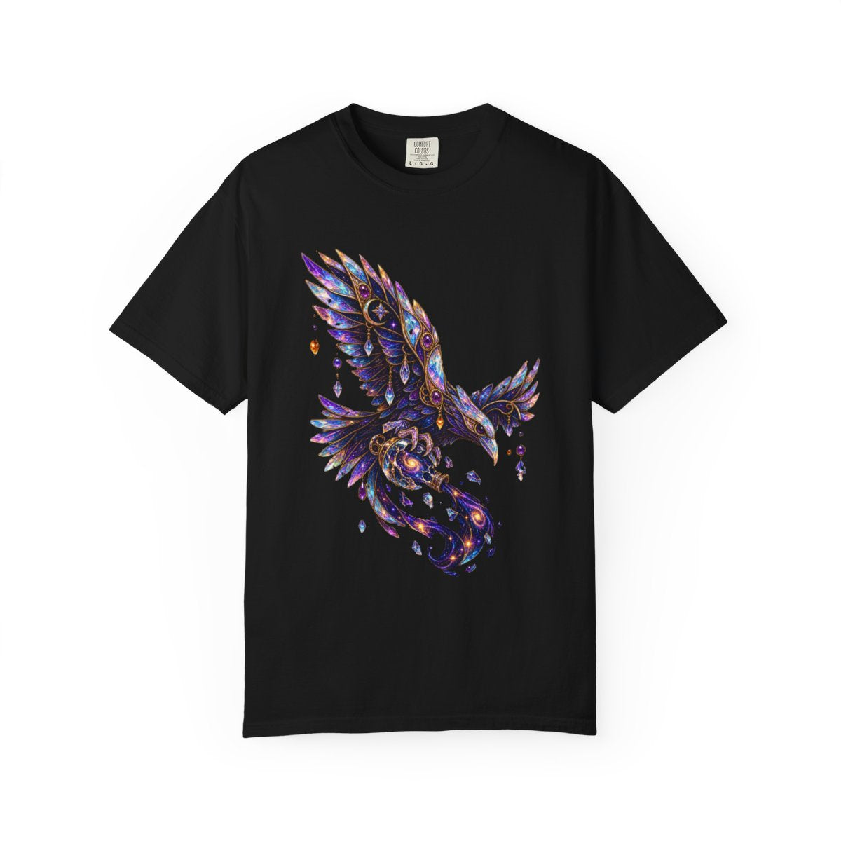 Tideglass Raven Tee large front print on a Black Comfort Colors 1717 tee
