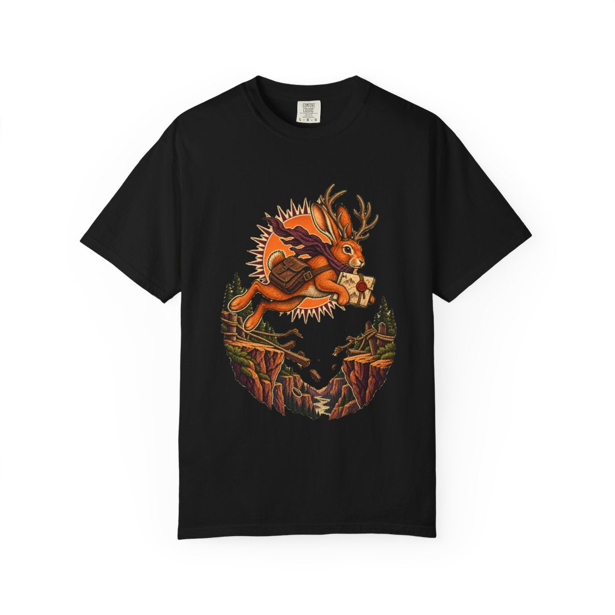 Antler Express Tee large front print on a Black Comfort Colors 1717 tee