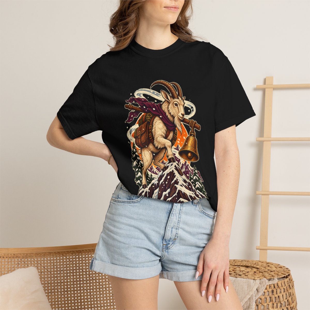 Summit Runner Tee worn Printify context view on a Black Comfort Colors 1717 tee