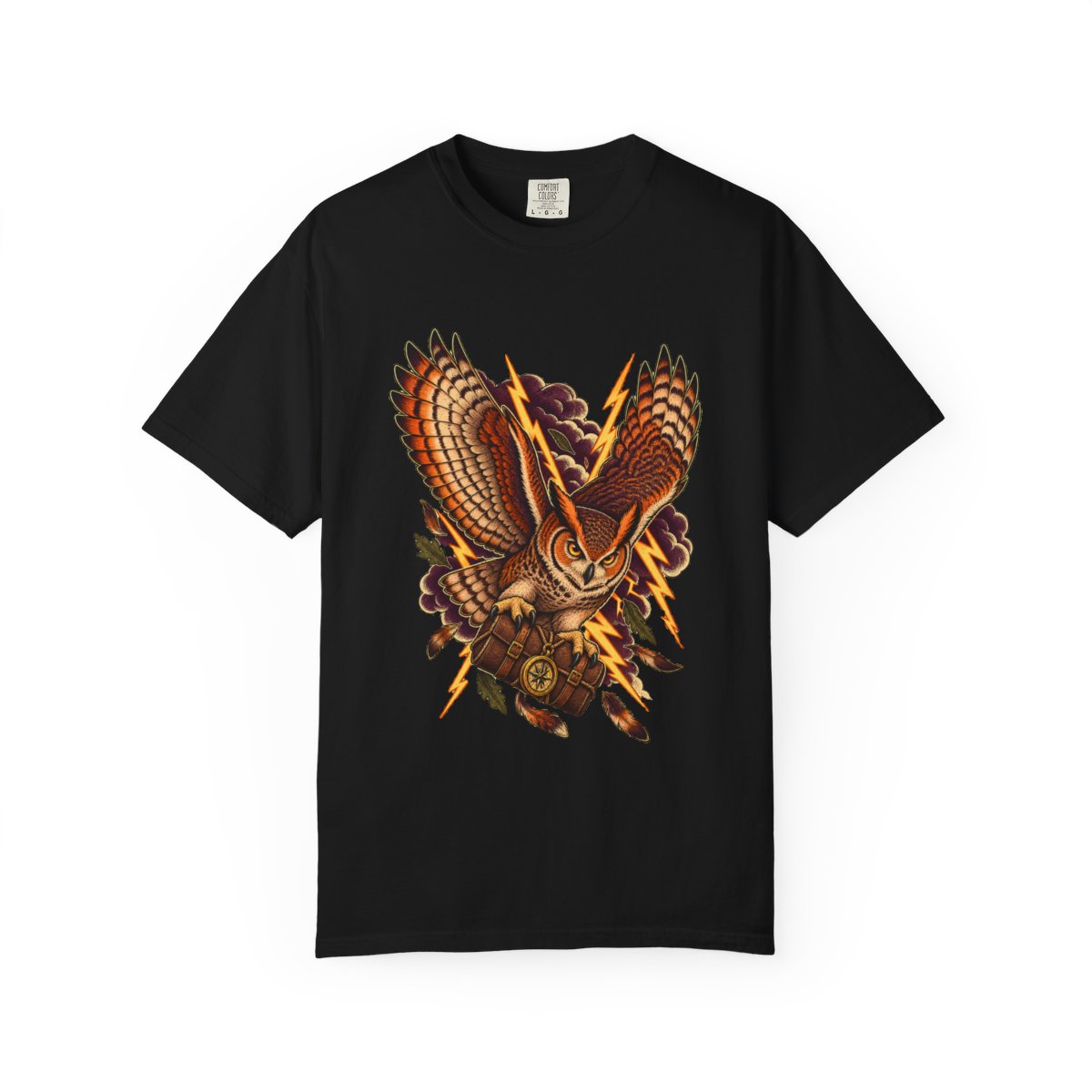 Thunderwing Post Tee large front print on a Black Comfort Colors 1717 tee