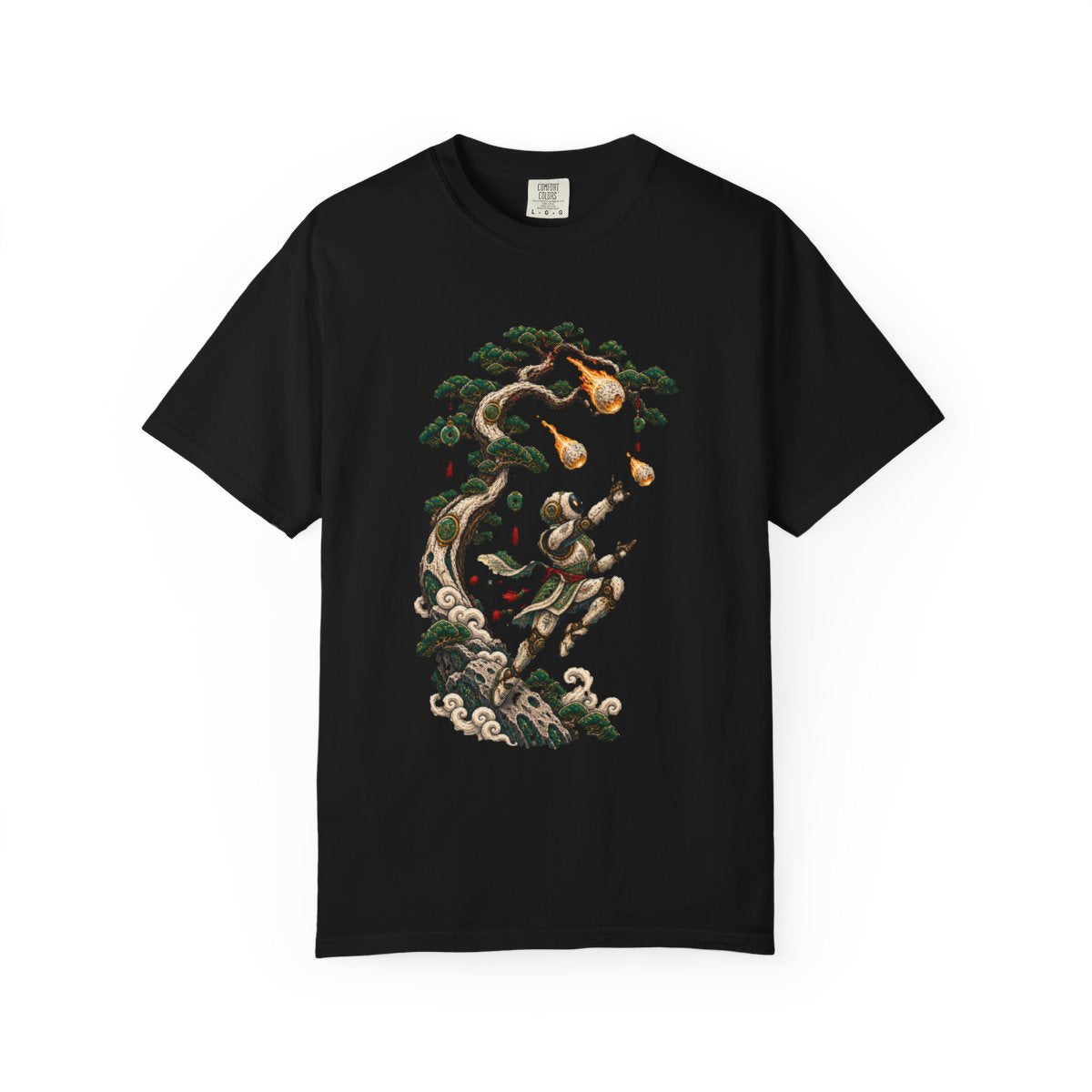 Comet Orchard Tee large front print on a Black Comfort Colors 1717 tee