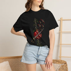 Chainflight Tee worn Printify context view on a Black Comfort Colors 1717 tee