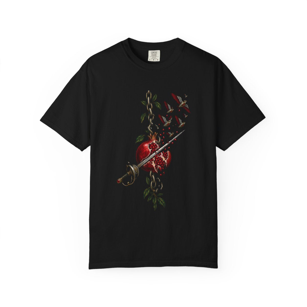Chainflight Tee large front print on a Black Comfort Colors 1717 tee