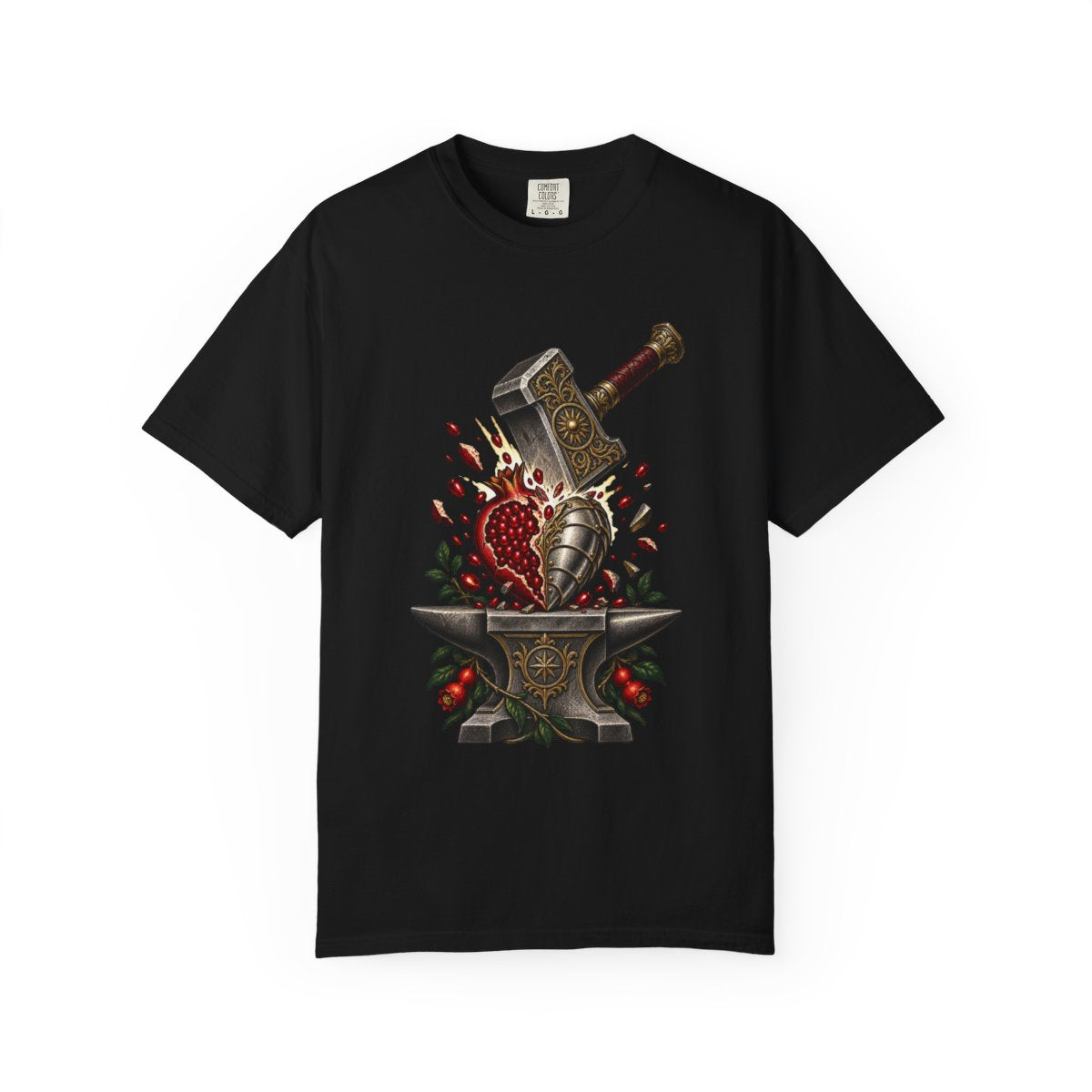 Heartforge Tee large front print on a Black Comfort Colors 1717 tee