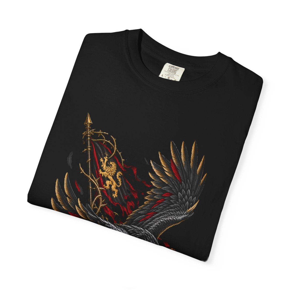 Black Banner Thief Tee folded front print detail