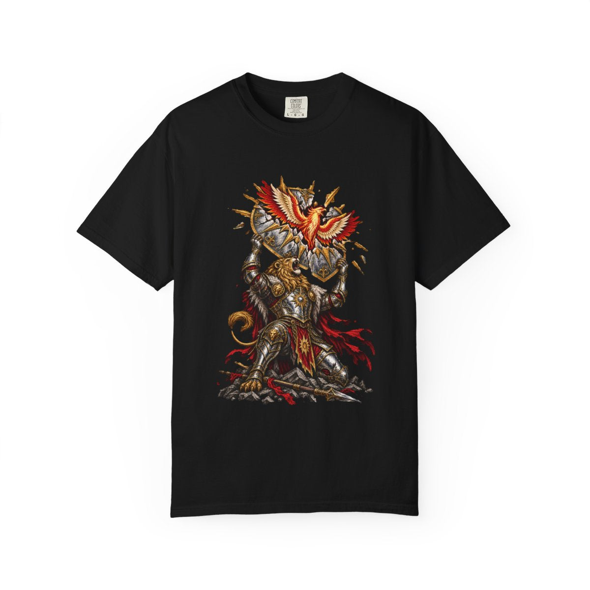 Sunshield Rising Tee large front print on a Black Comfort Colors 1717 tee