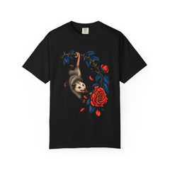 Bramble Acrobat Tee large front print on a Black Comfort Colors 1717 tee
