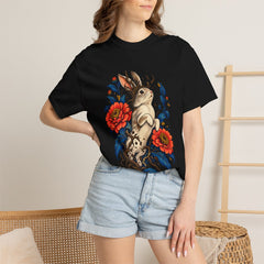 Rootbound Rabbit Tee worn Printify context view on a Black Comfort Colors 1717 tee