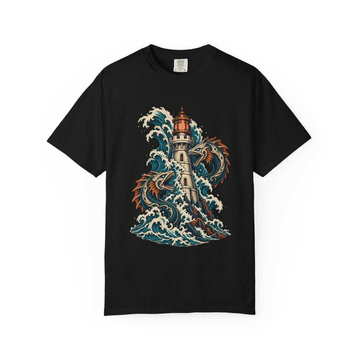 Tide Bastion Tee large front print on a Black Comfort Colors 1717 tee