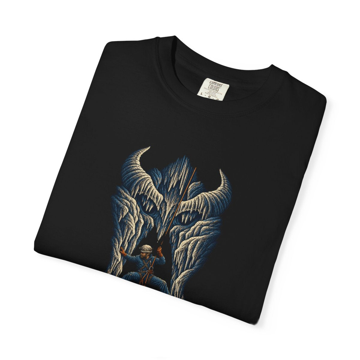 Devil's Chimney Tee folded front print detail