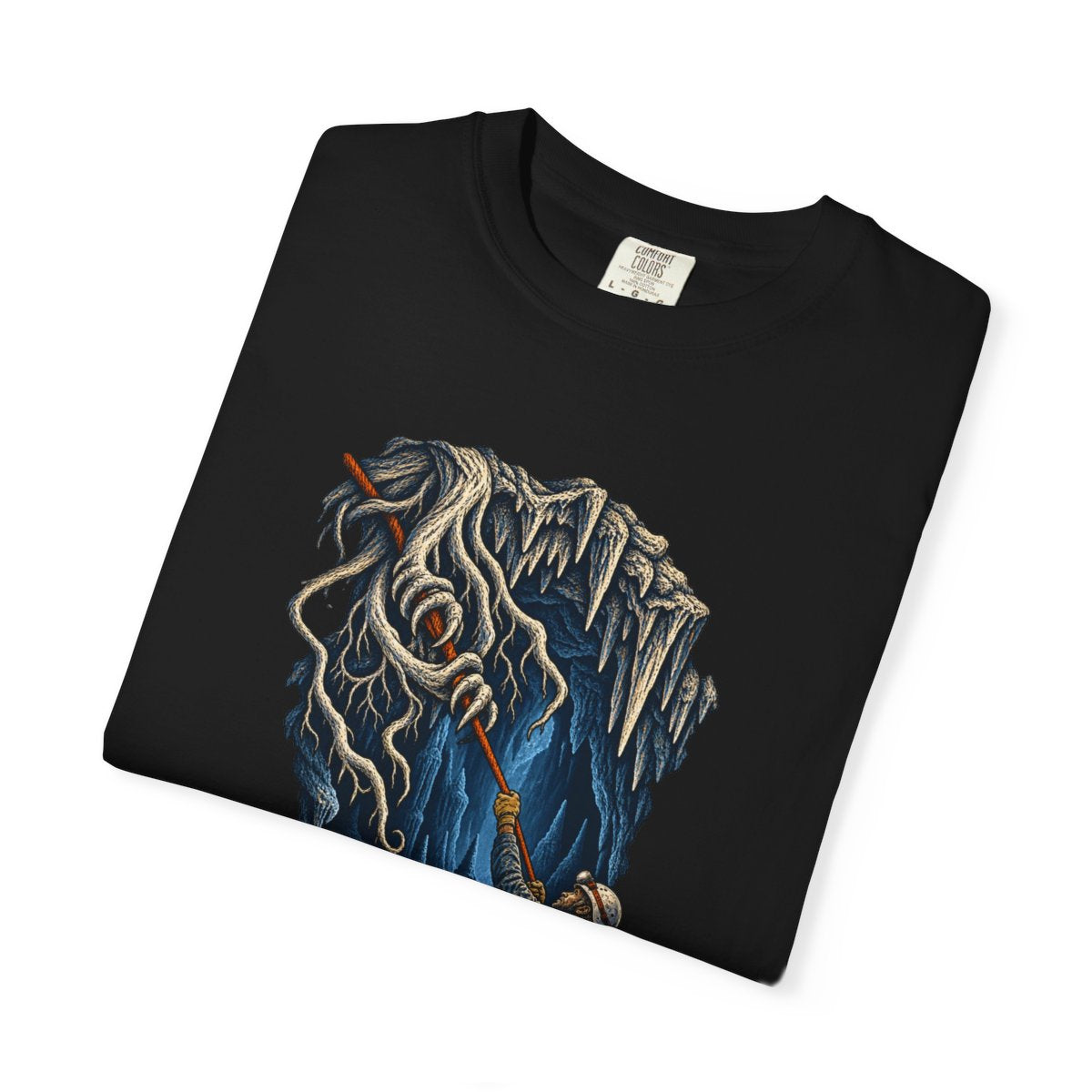 Root Snare Tee folded front print detail