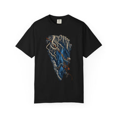 Root Snare Tee large front print on a Black Comfort Colors 1717 tee