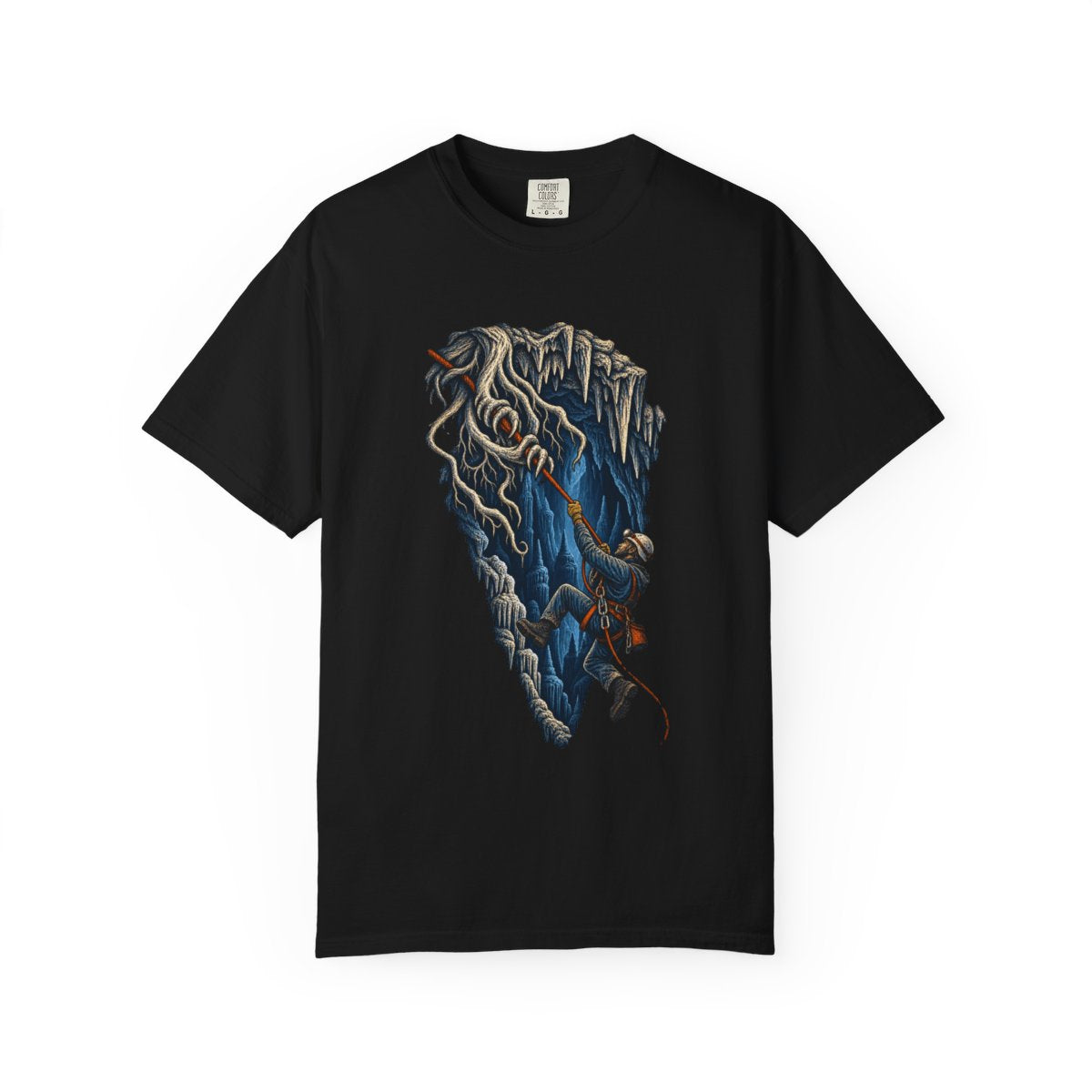 Root Snare Tee large front print on a Black Comfort Colors 1717 tee