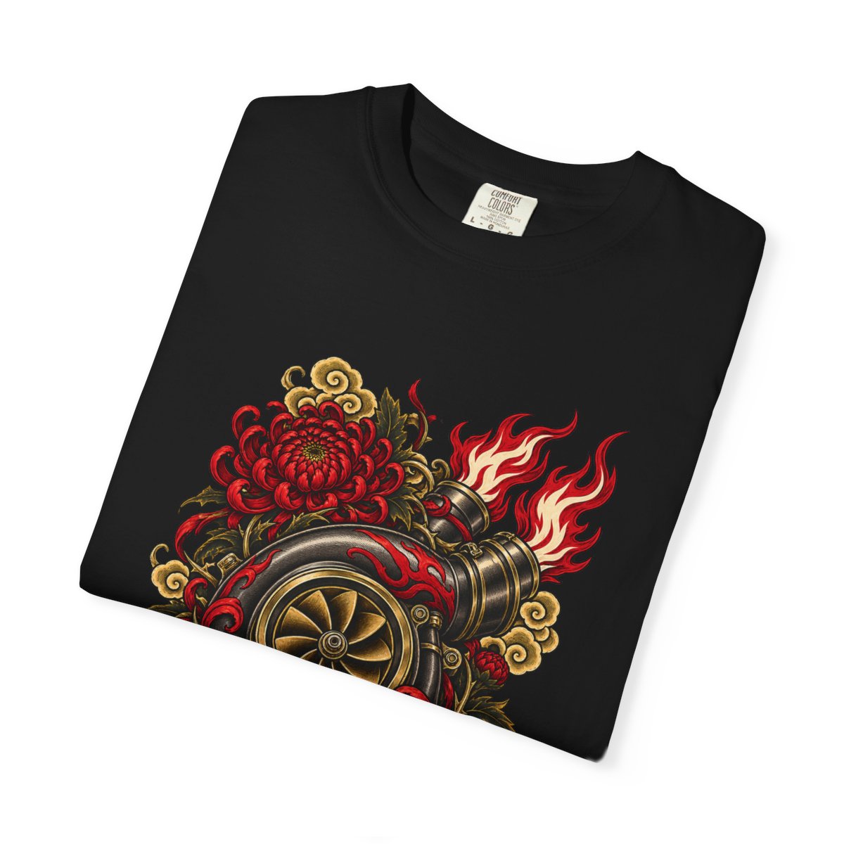 Crimson Boost Tee folded front print detail