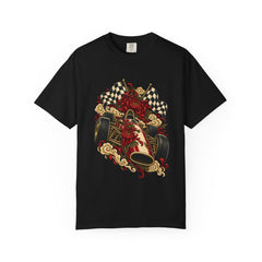 First Place Dies Last Tee large front print on a Black Comfort Colors 1717 tee
