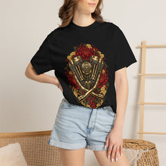 V-Twin Requiem Tee worn Printify context view on a Black Comfort Colors 1717 tee