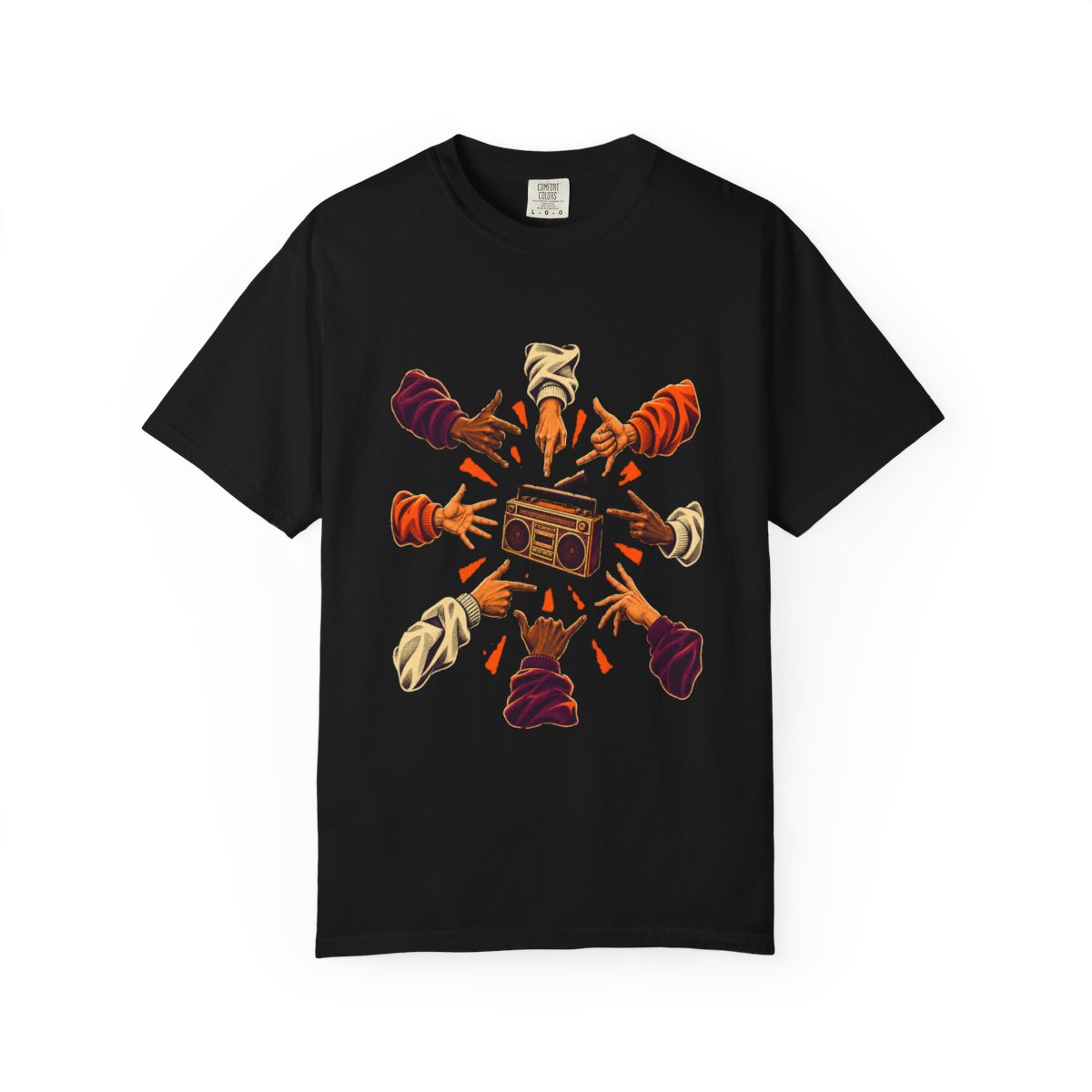Cypher Crown Tee large front print on a Black Comfort Colors 1717 tee