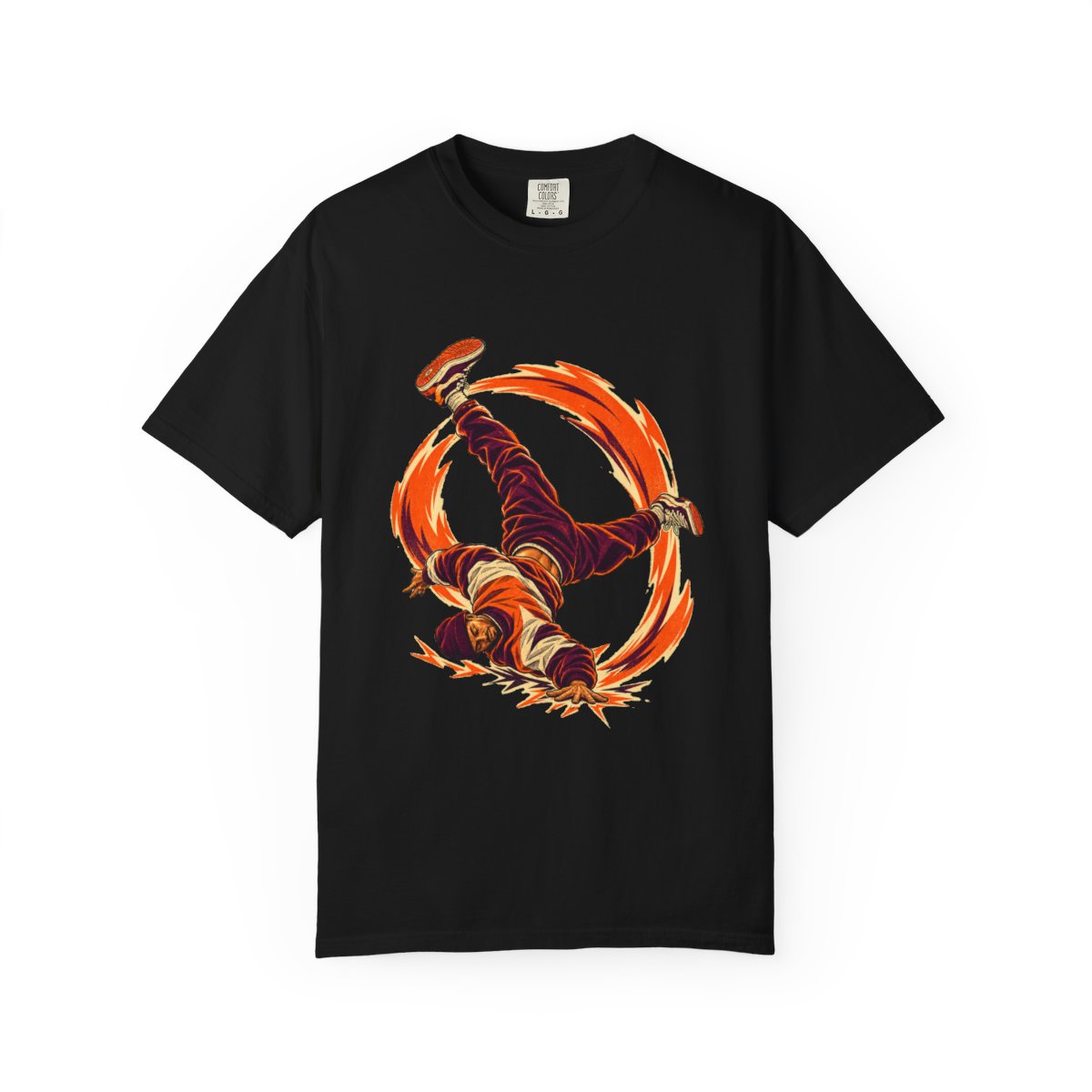 Floorfire Tee large front print on a Black Comfort Colors 1717 tee