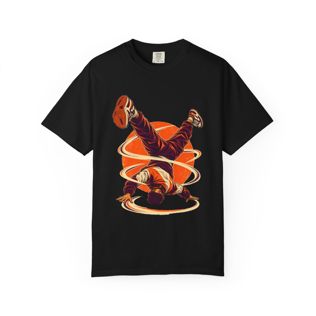 Headspin Halo Tee large front print on a Black Comfort Colors 1717 tee